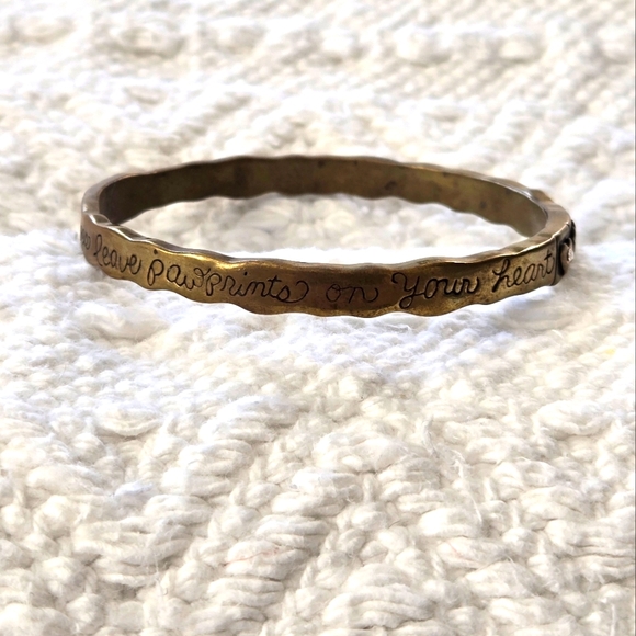 Unbranded Jewelry - Dogs Leave Pawprints On Your Heart Brass Tone Metal Faux Crystal Bangle Bangle